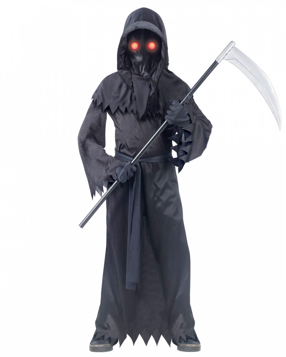 Schwarzes Phantom Kinderkostüm mit Leuchtaugen