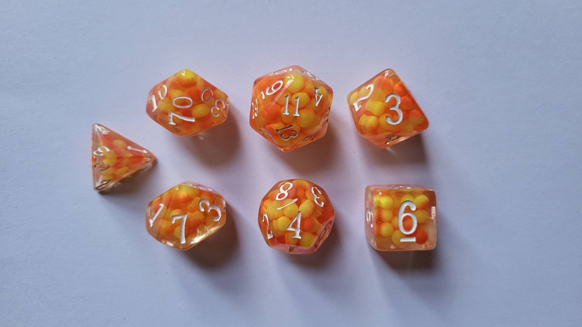 Set aus 7 W�rfeln (w4-w10/100) | Perlenfeuer - W�rfelset