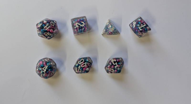 Set aus 7 W�rfeln (w4-w10/100) | Pfauenperlen - W�rfelset