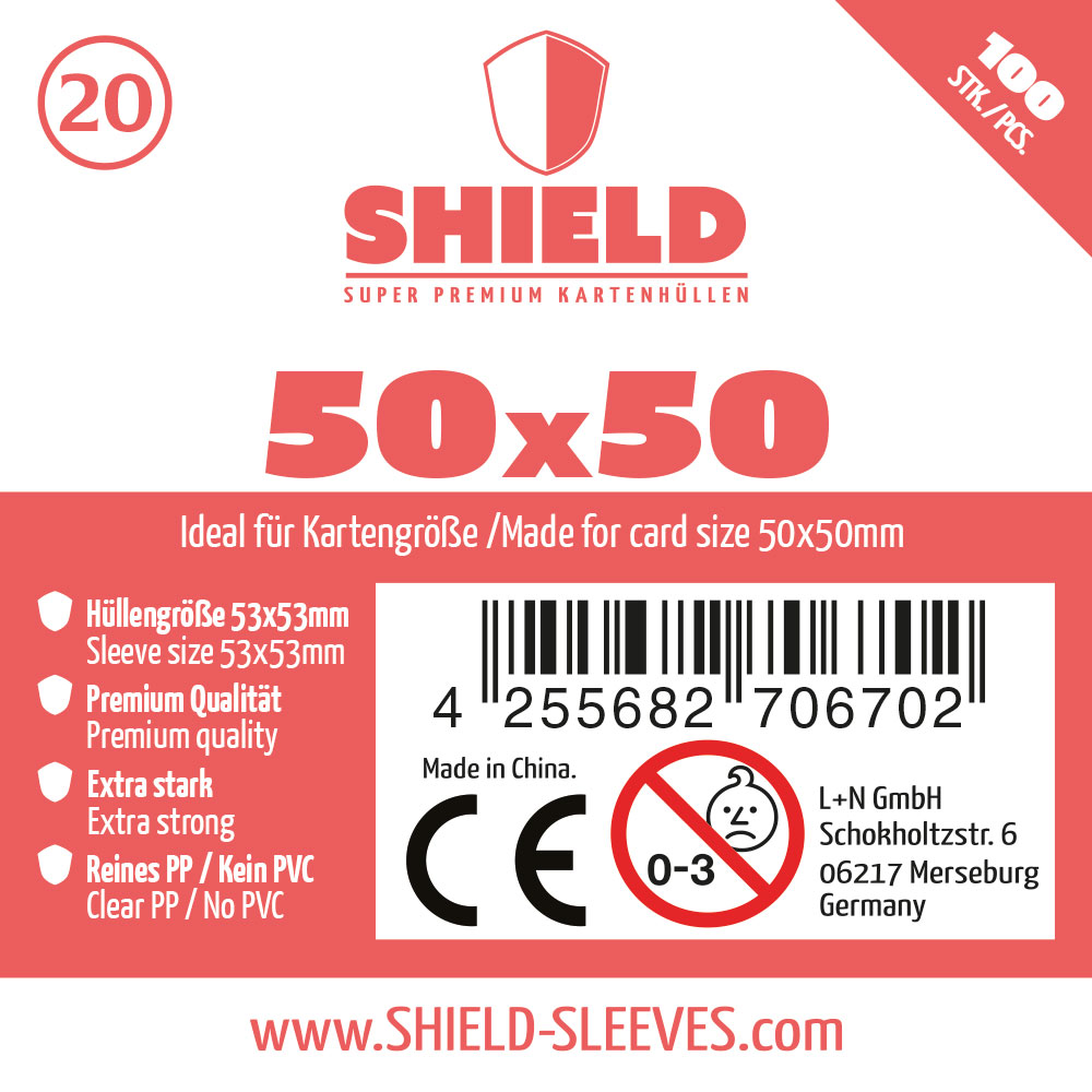 Shield 20 - 100 Super Premium Kartenh�llen f�r Kartengr��e 50x50 mm Shield 20 - 100 Super Premium Kartenh�llen f�r Kartengr��e 50x50 mm