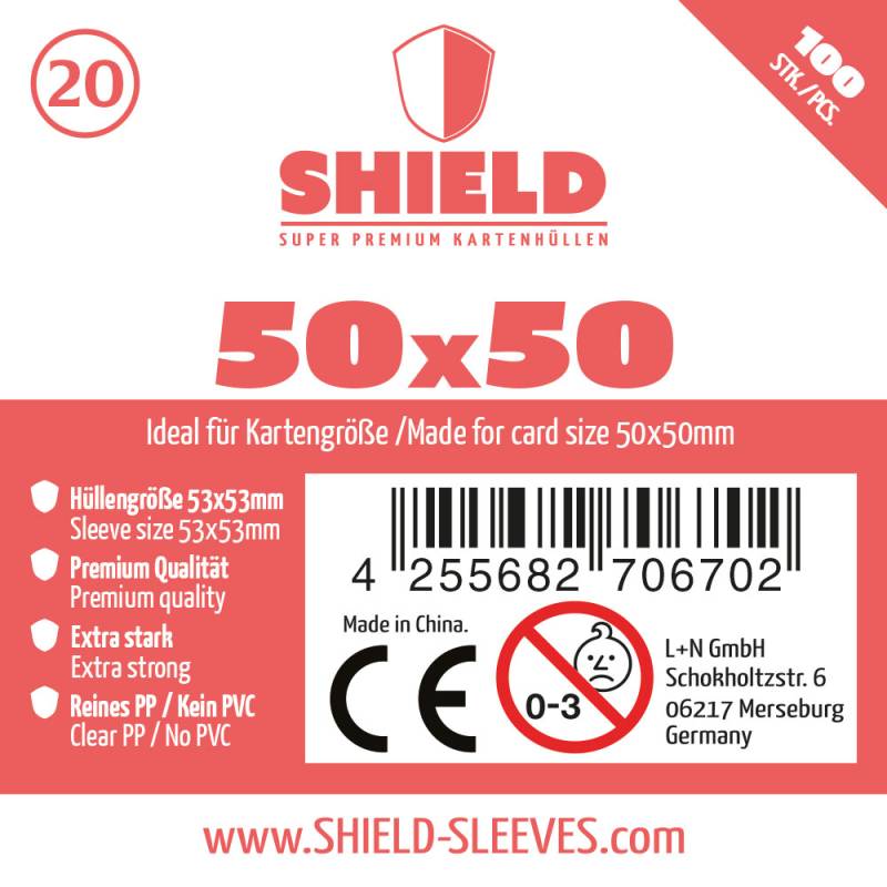 Shield 20 - 100 Super Premium Kartenh�llen f�r Kartengr��e 50x50 mm