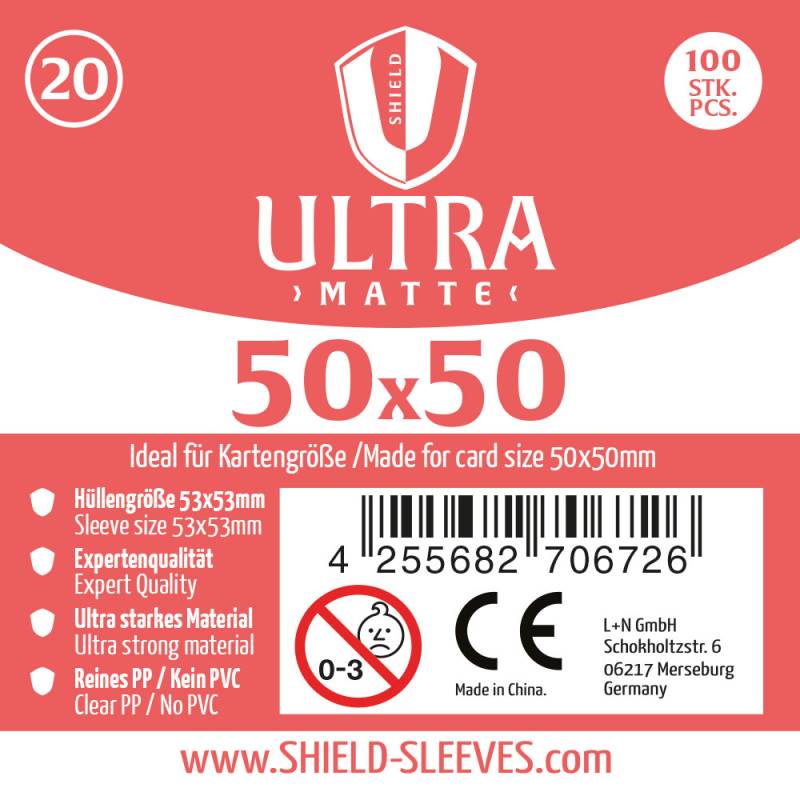 Shield Ultra Matte 20 - 100 Super Sleeves f�r Kartengr��e 50x50 mm Shield Ultra Matte 20 - 100 Super Sleeves f�r Kartengr��e 50x50 mm
