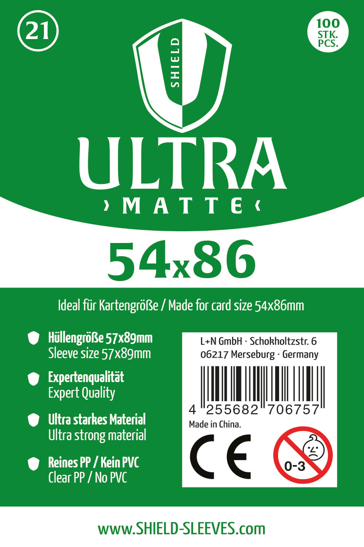 Shield Ultra Matte 21 - 100 Super Sleeves f�r Kartengr��e 54x86 mm