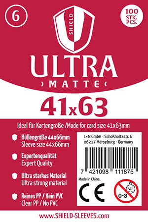 Shield Ultra Matte 6 - 100 Super Sleeves f�r Kartengr��e 41 x 63 mm