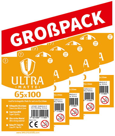 Shield Ultra Matte 7 - (100er Gro�pack) 100 Super Sleeves f�r Kartengr��e 65 x 100 mm