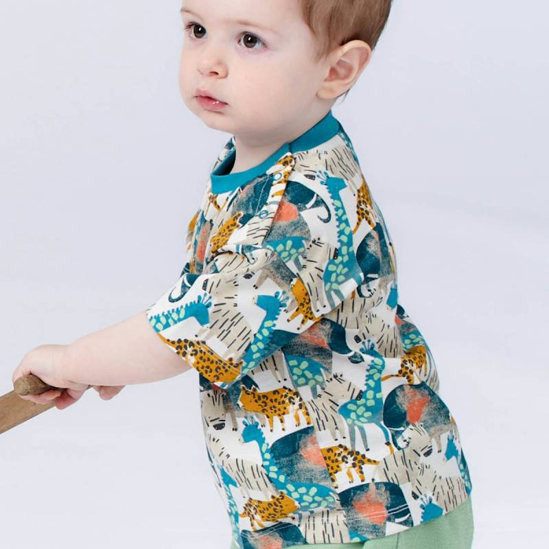 Shirt kurzarm Safari Tiere blau 74