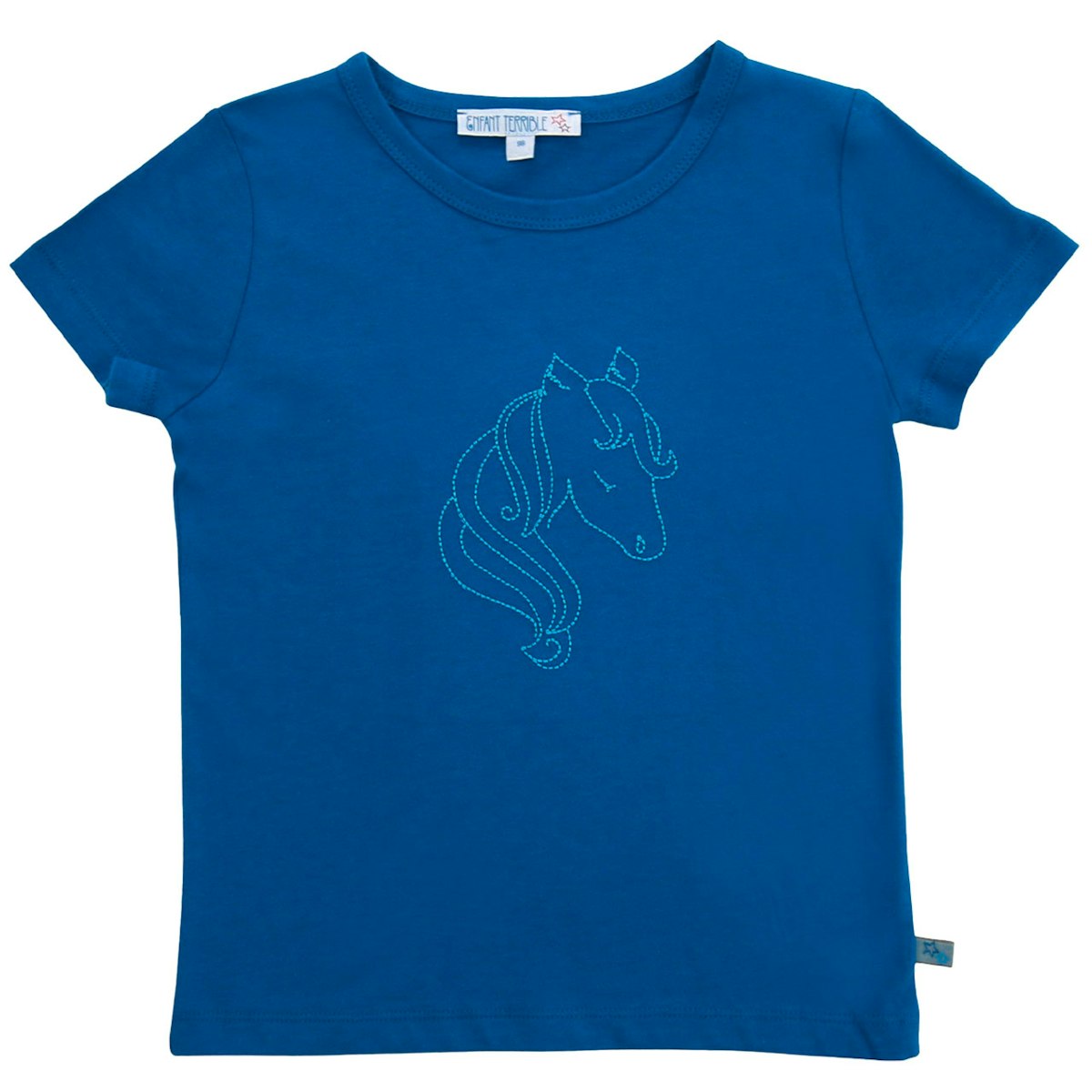 Shirt kurzarm lila Pferd gestickt azurblau 98