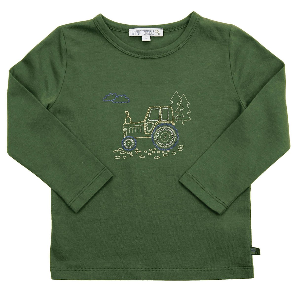 Shirt langarm Traktor Stickerei dunkelgrün 86/92