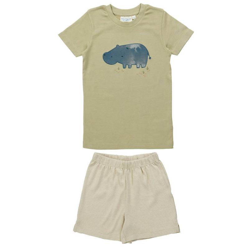 Sommer Kinder Schlafanzug kurz Hippo khaki 86/92