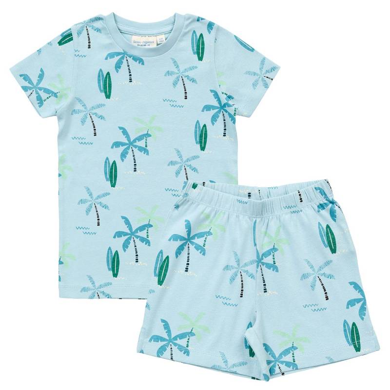 Sommer Kinder Schlafanzug kurz Palmen hellblau 104/110 Sommer Kinder Schlafanzug kurz Palmen hellblau 104/110