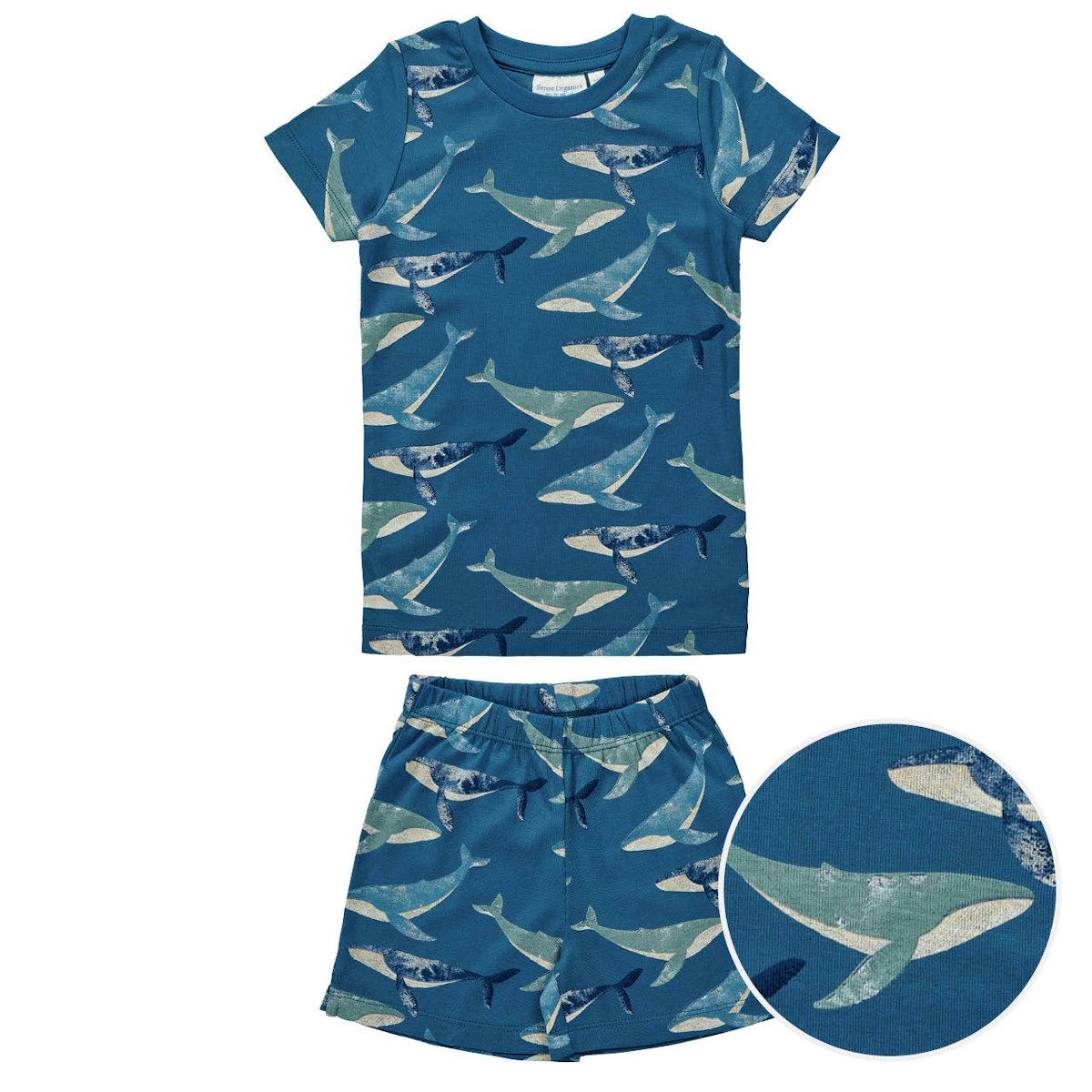 Sommer Kinder Schlafanzug kurz Wale blau 98/104