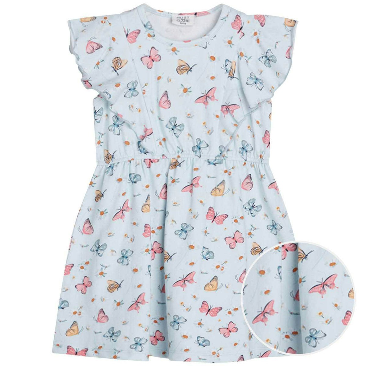 Sommer Kleid Rüschen Schmetterlinge hellblau 86