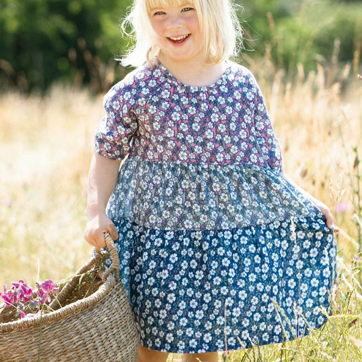 Sommer Musselin Kleid kurzarm Patch Blumen 122