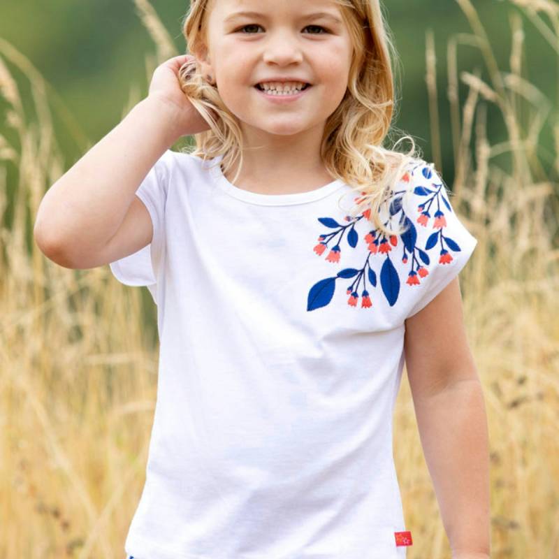 Sommer Shirt Blüten-Stickerei in weiß 98