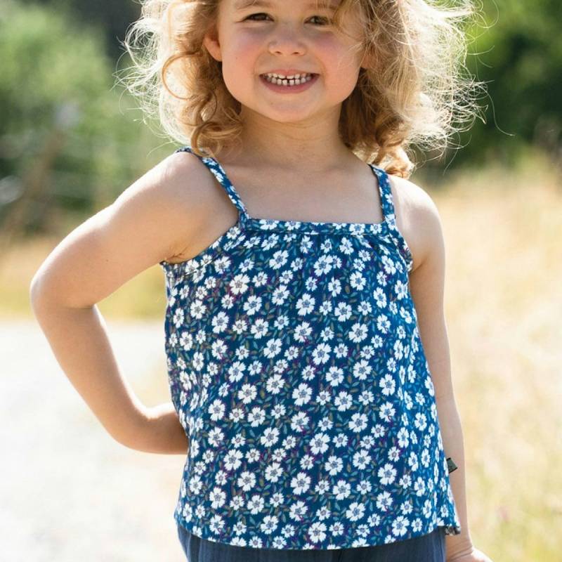Sommer Shirt Musselin ohne Arm Blumen blau 110