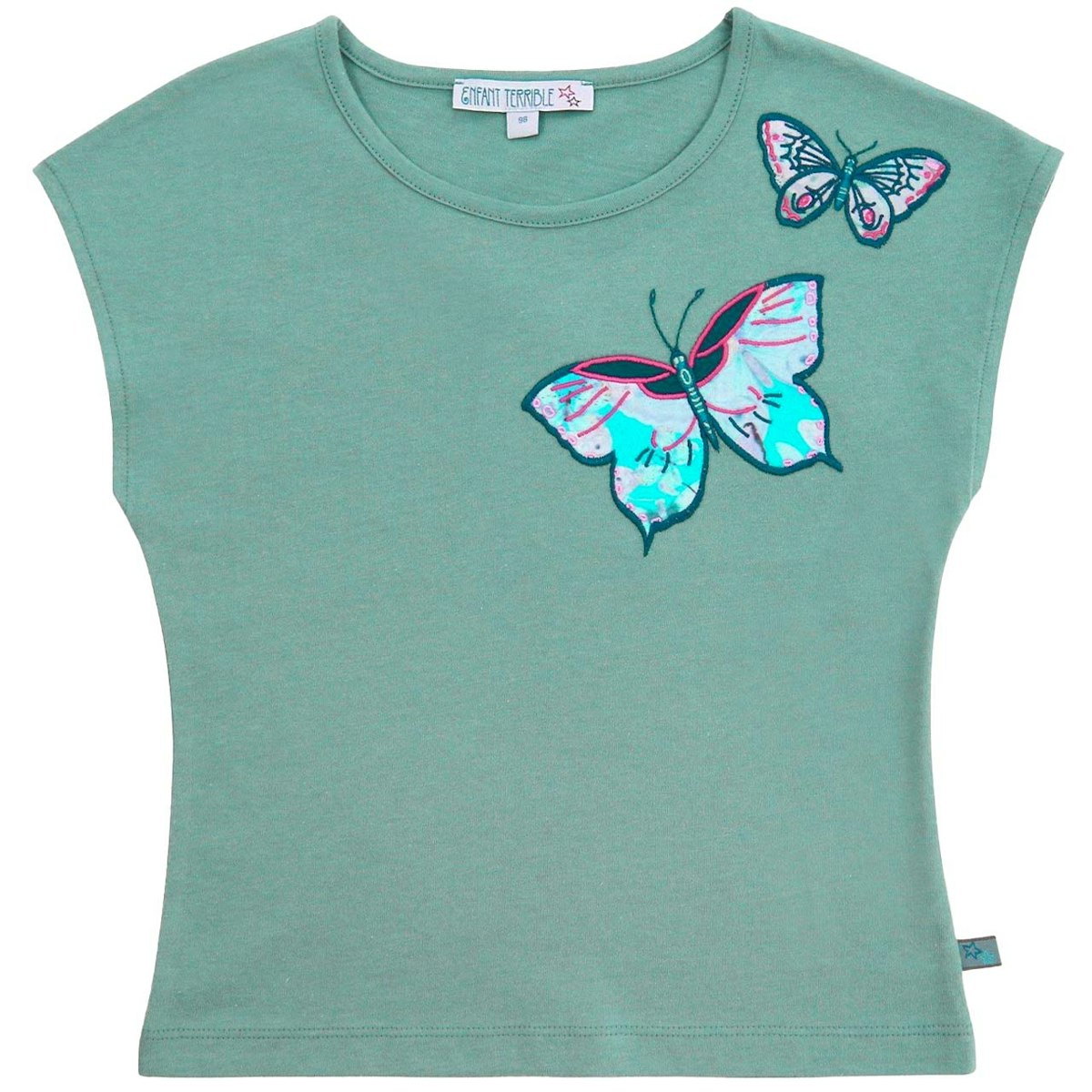 Sommer Shirt Schmetterling-Aufnäher petrol 86/92