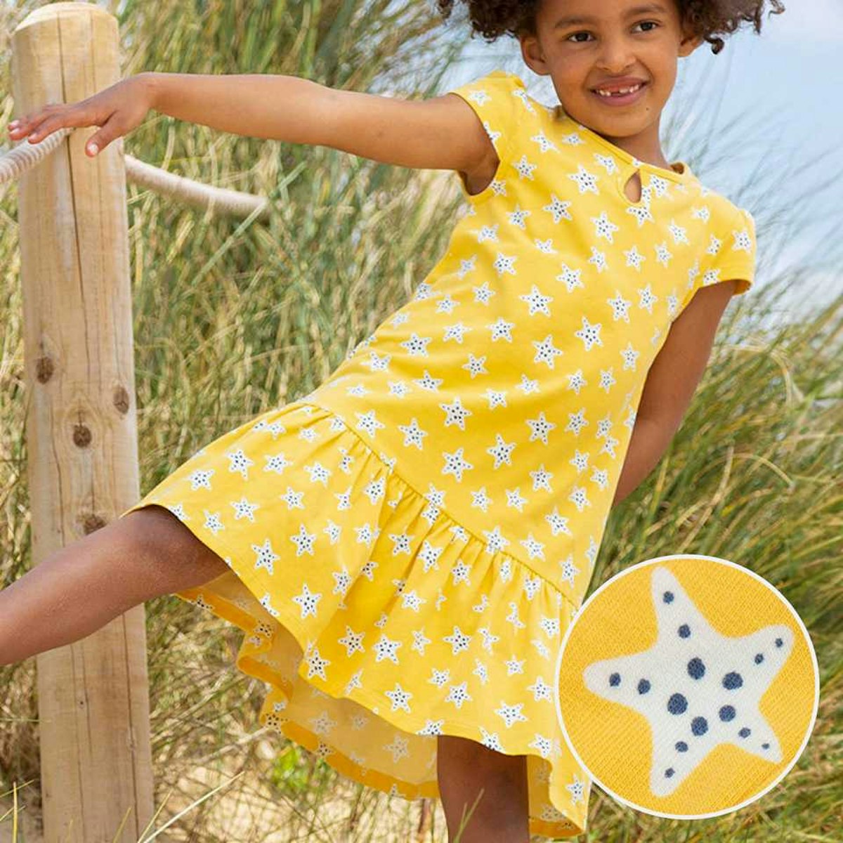 Sommerkleid kurzarm Seesterne gelb 134