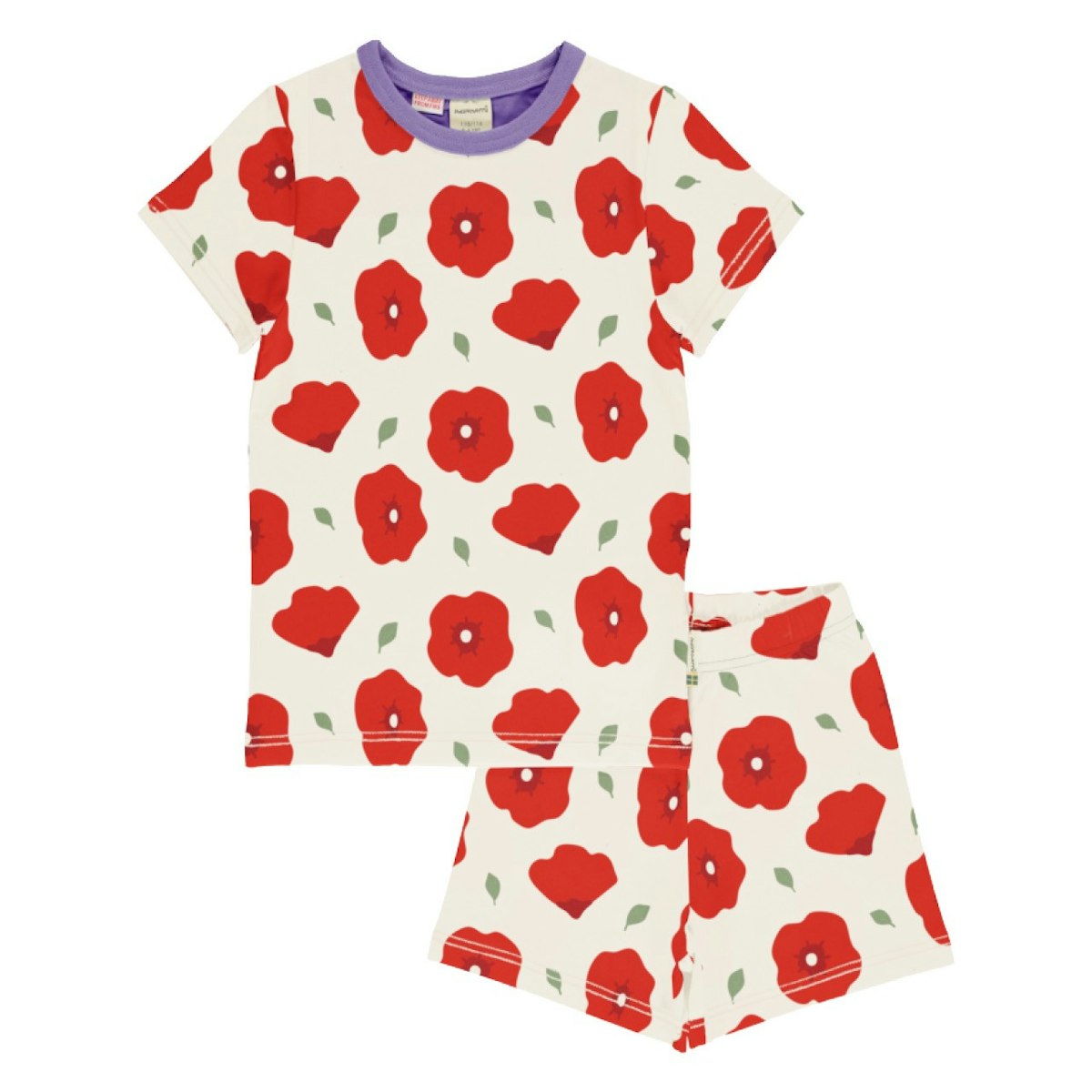 Sommerlicher Schlafanzug kurzam Mohnblumen weiß 134/140