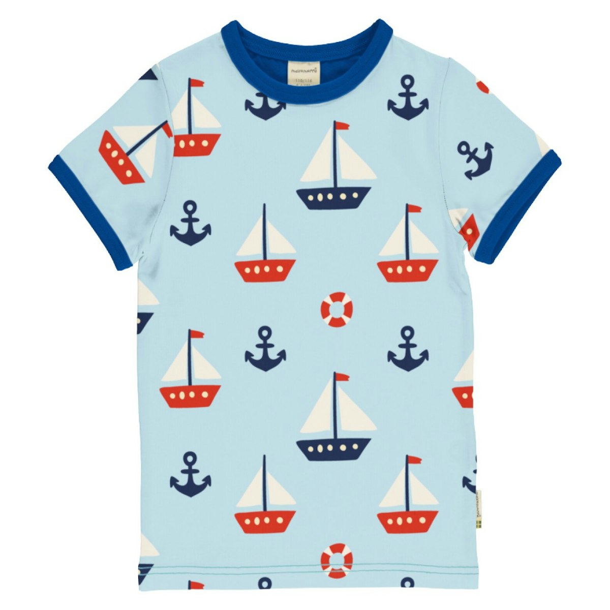 Sommerliches Kurzarmshirt Segelboot hellblau 134/140