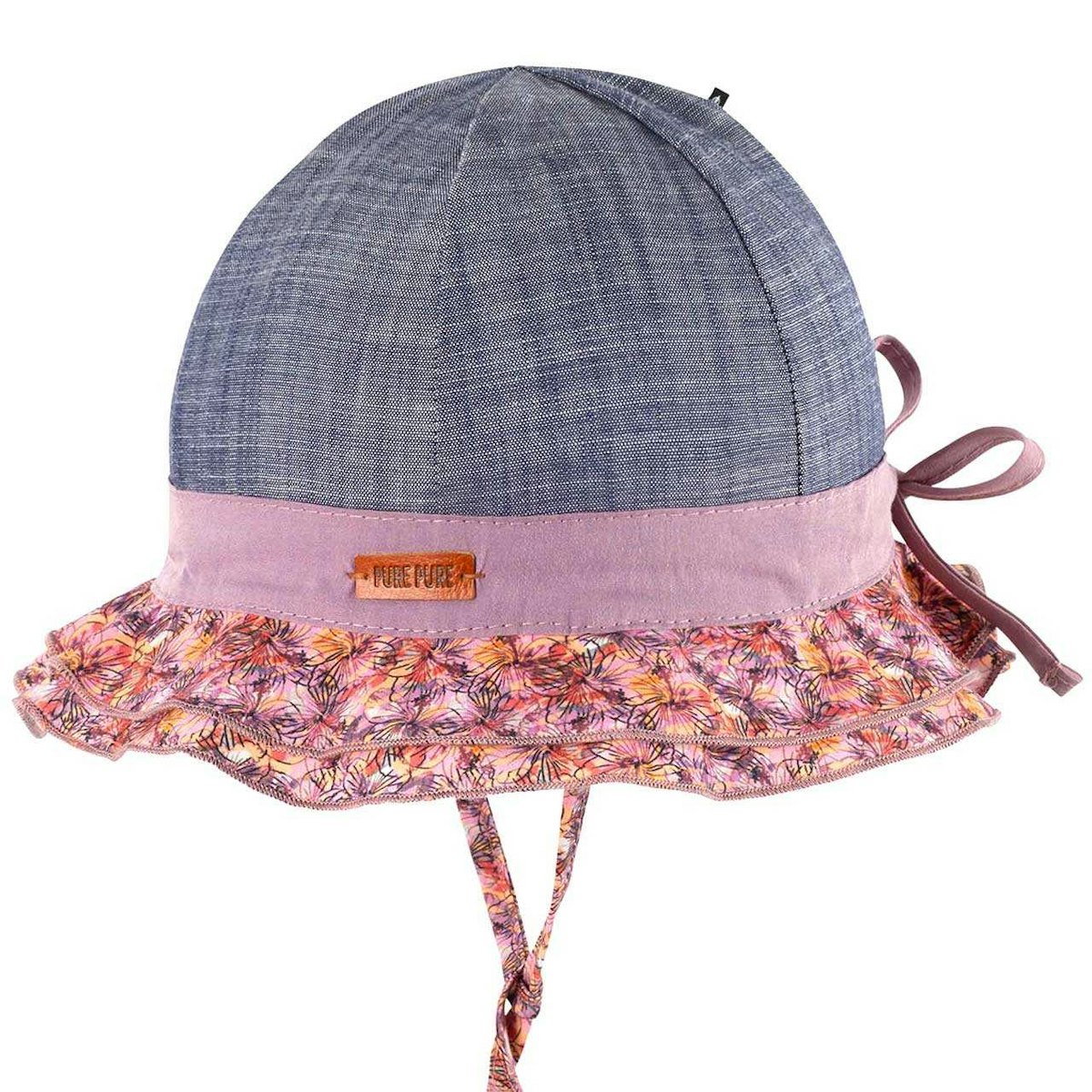 Sommermütze verstellbar beere jeans-blau Blumen 45