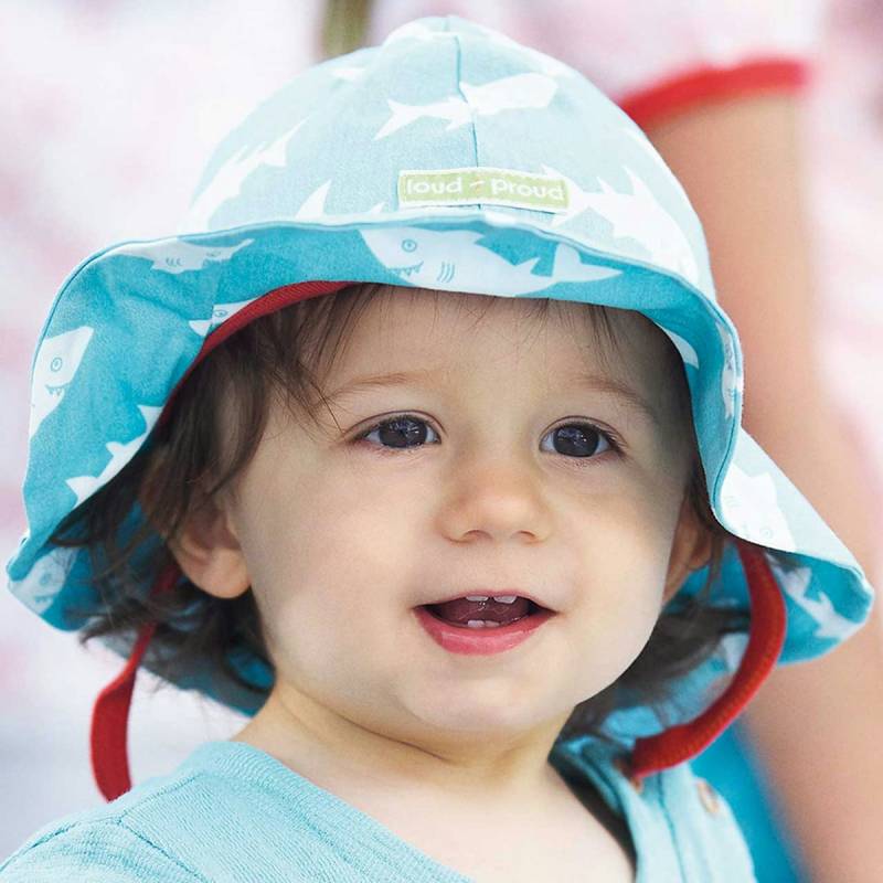 Sonnenhut wasserabweisend Haie türkis 74