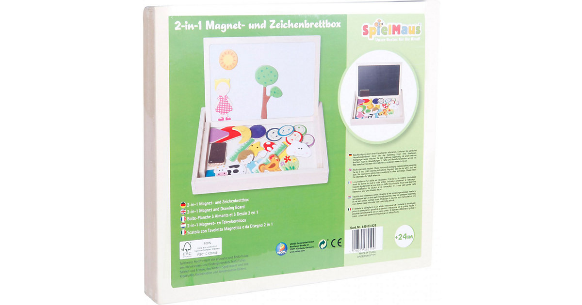 SpielMaus Holz 2in1 Magnet-und Zeichenbrettbox mehrfarbig