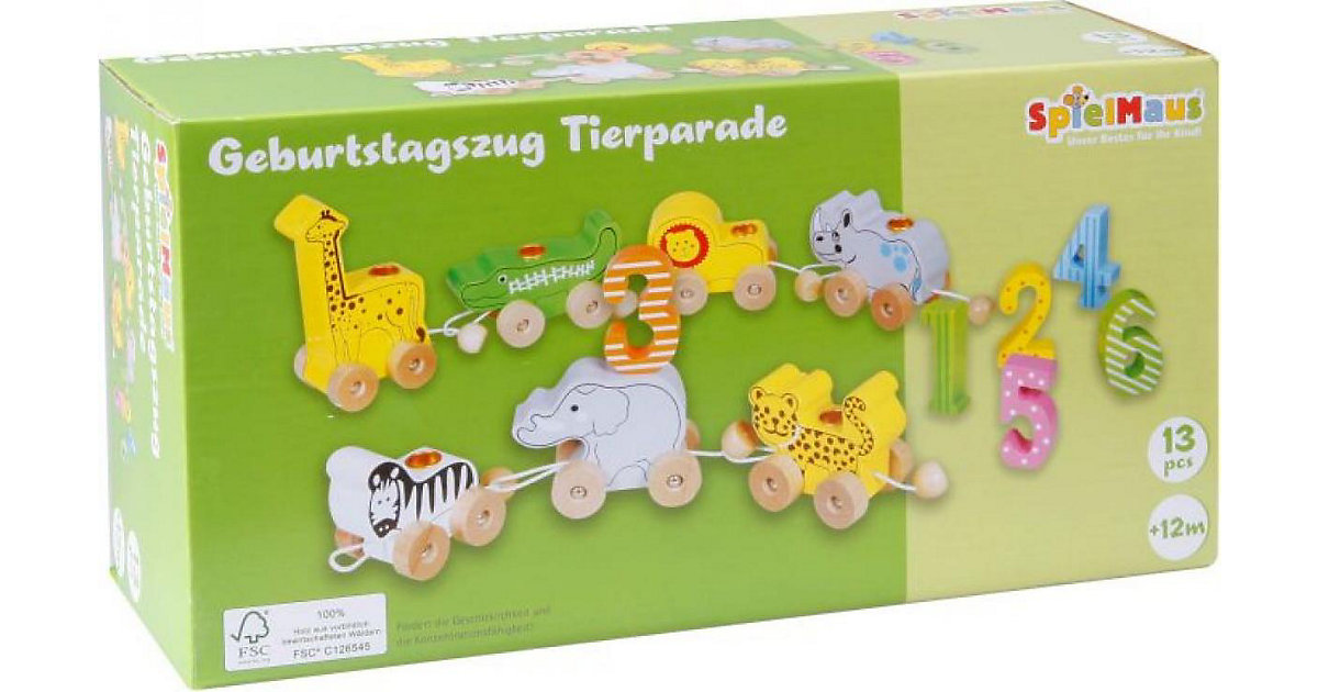 SpielMaus Holz Geburtstagszug Tierparade Zahlen 1-6, Holz mehrfarbig SpielMaus Holz Geburtstagszug Tierparade Zahlen 1-6, Holz mehrfarbig