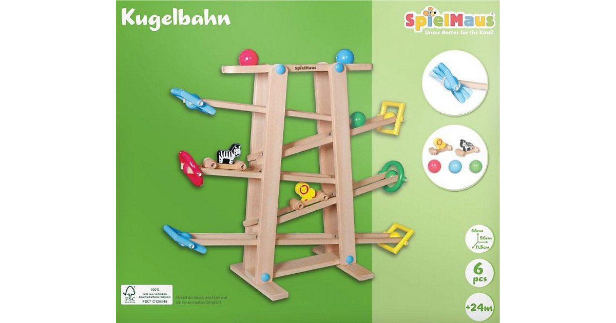 SpielMaus Holz Holz Kugelbahn mit Rollelementen mehrfarbig