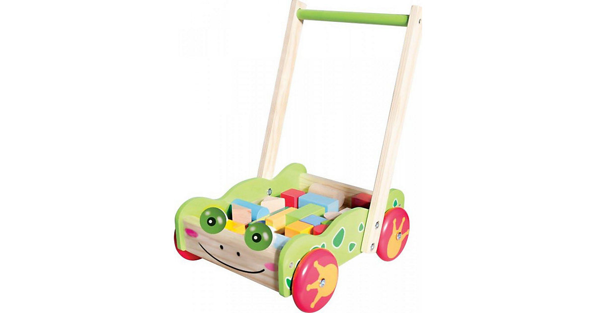 SpielMaus Holz Laufwagen mit Bauklötzen, 20 Stck. mehrfarbig