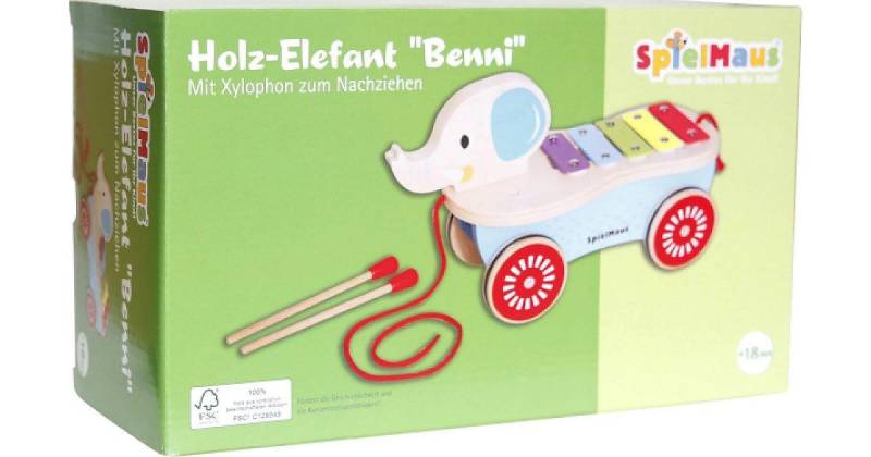 SpielMaus Holz Nachziehelefant mit Xylophon mehrfarbig