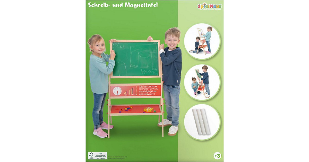 SpielMaus Holz Schreib-u. Magnettafel, inkl. Kreide mehrfarbig