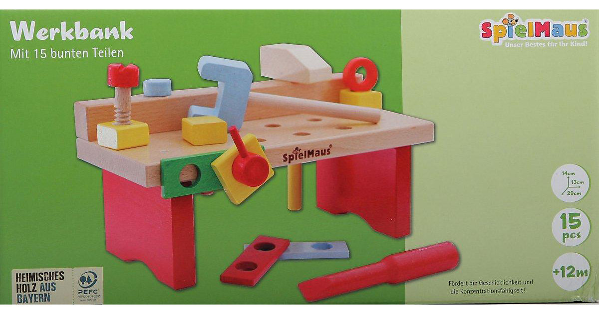 SpielMaus Holz Werkbank 15tlg. 29x14x13cm mehrfarbig