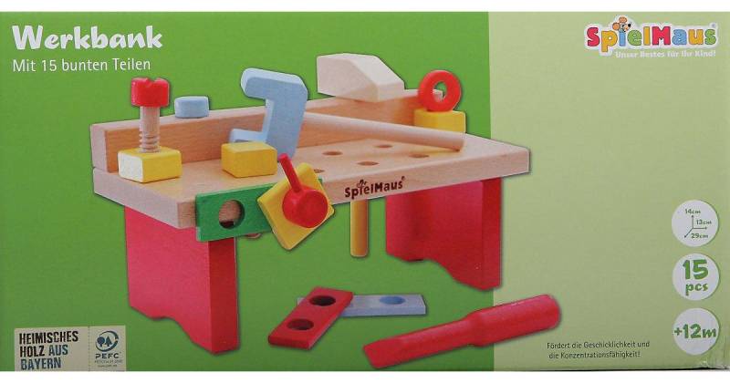 SpielMaus Holz Werkbank 15tlg. 29x14x13cm mehrfarbig