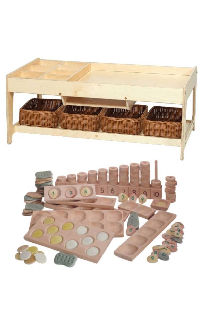 Spieltisch für Forscher und 4 Körbe + PT1145 Indoor-Mathe-Set Spieltisch für Forscher und 4 Körbe + PT1145 Indoor-Mathe-Set