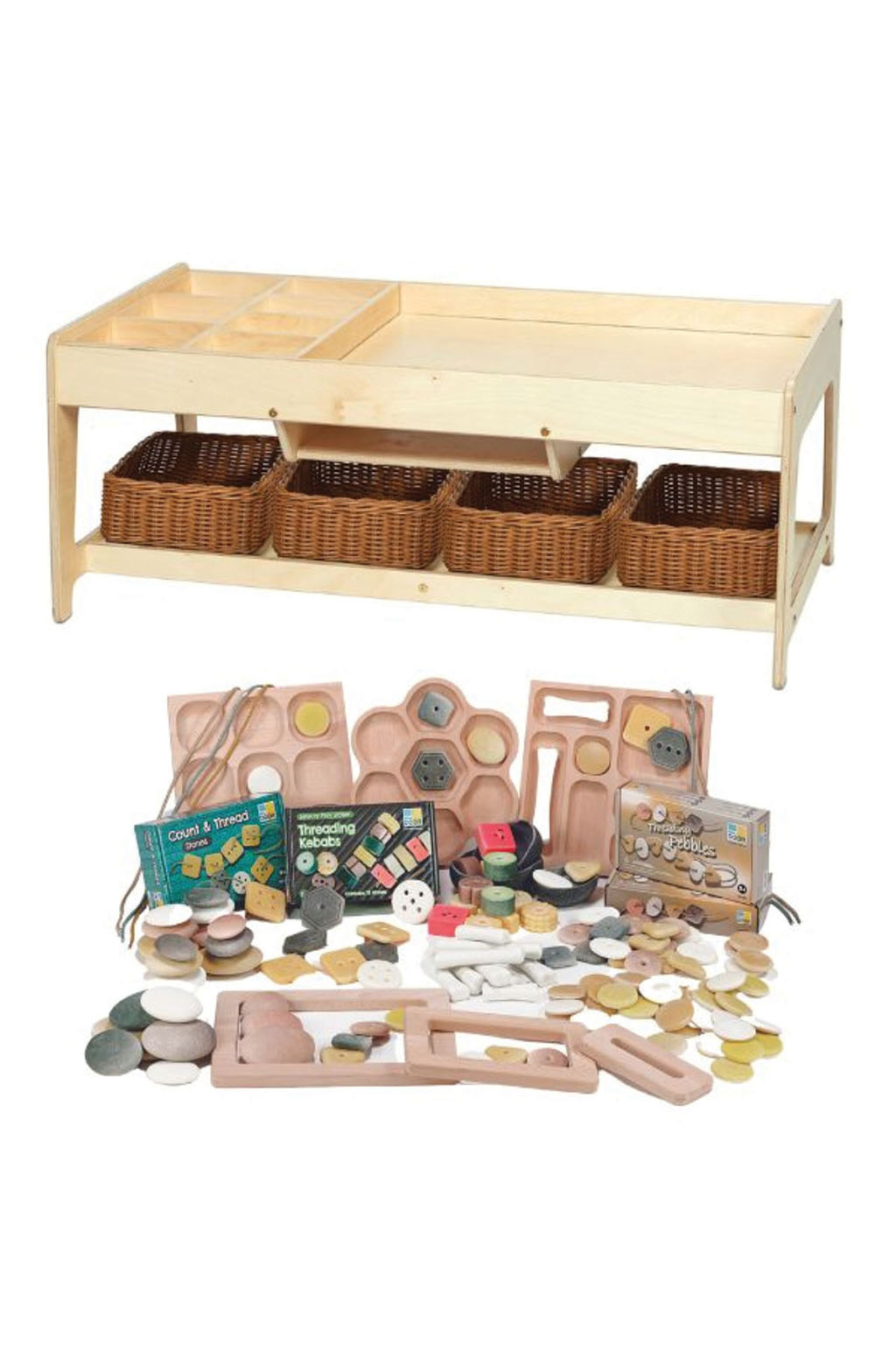 Spieltisch für Forscher und 4 Körbe + PT1146 Teile-Set