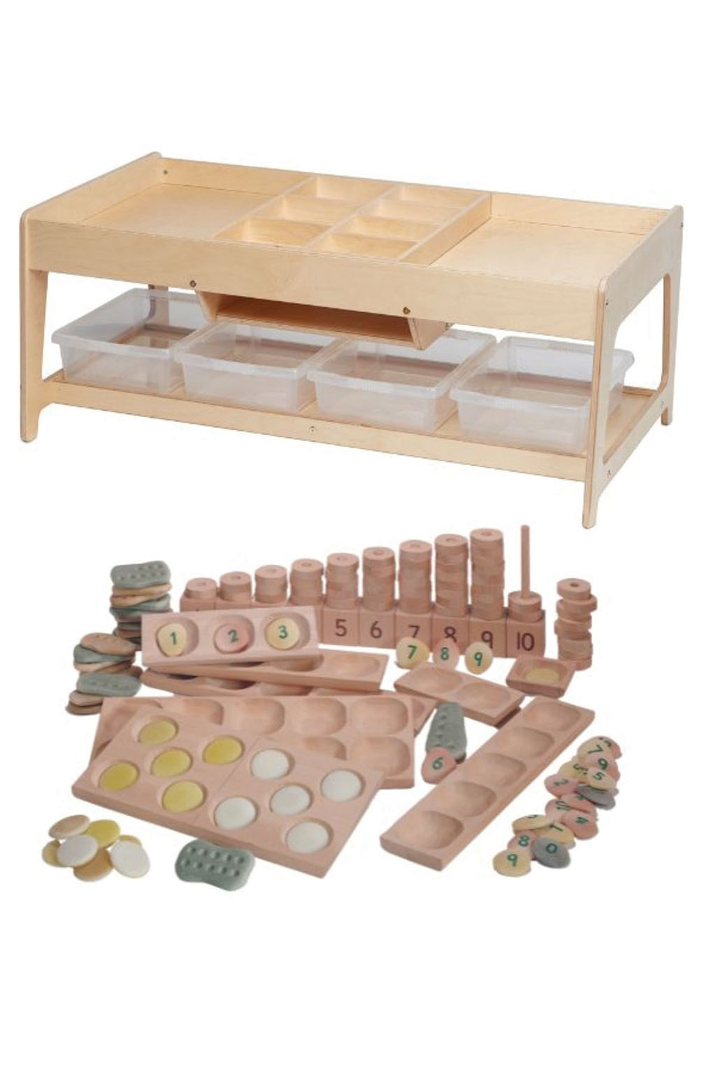 Spieltisch für Forscher und 4 durchsichtige Behälter + PT1145 Indoor-Mathe-Set