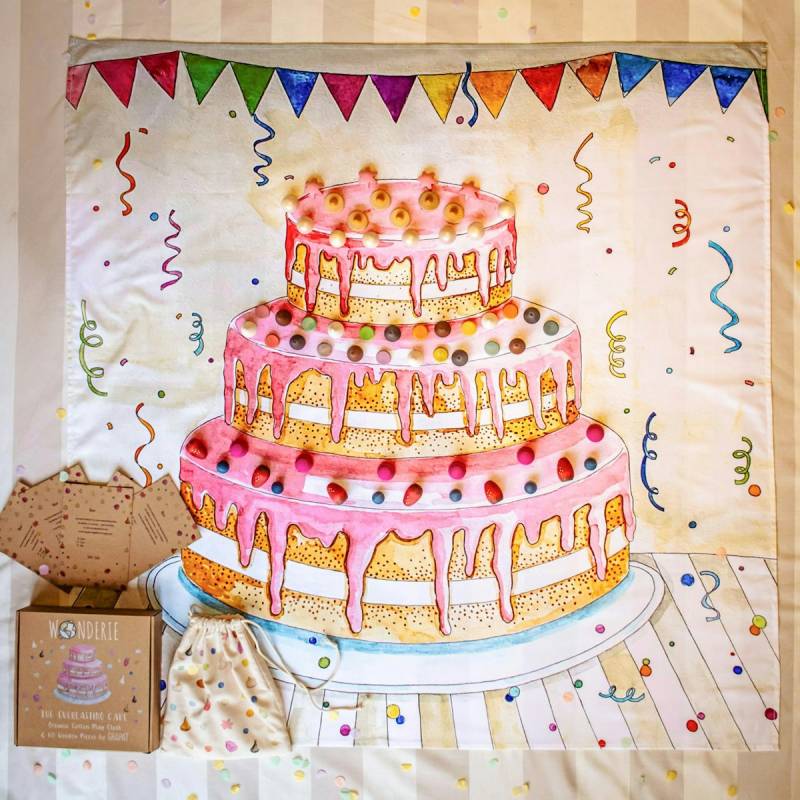 Spieltuch Bio-Baumwolle Kuchen + 60 handgefertigte Grapat-Holzteile