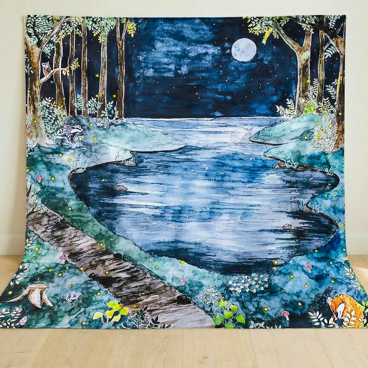 Spieltuch Bio-Baumwolle Nachtwald 100 x 100 cm