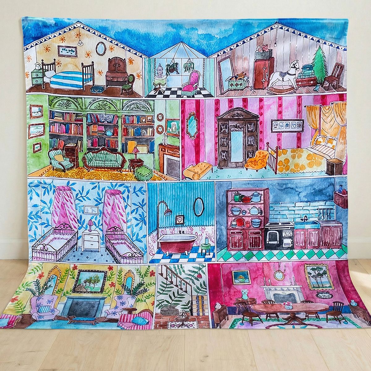 Spieltuch Bio-Baumwolle Puppenhaus 100 x 100 cm