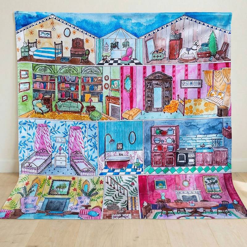 Spieltuch Bio-Baumwolle Puppenhaus 100 x 100 cm Spieltuch Bio-Baumwolle Puppenhaus 100 x 100 cm