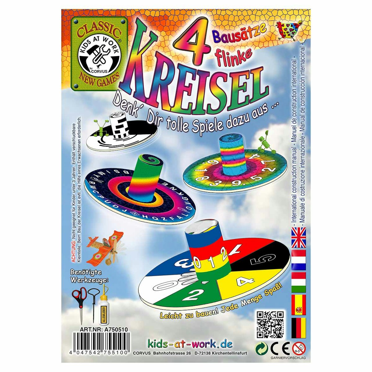 Spielzeug Kreisel Bastelset – 4 Kreisel ab 6 Jahre
