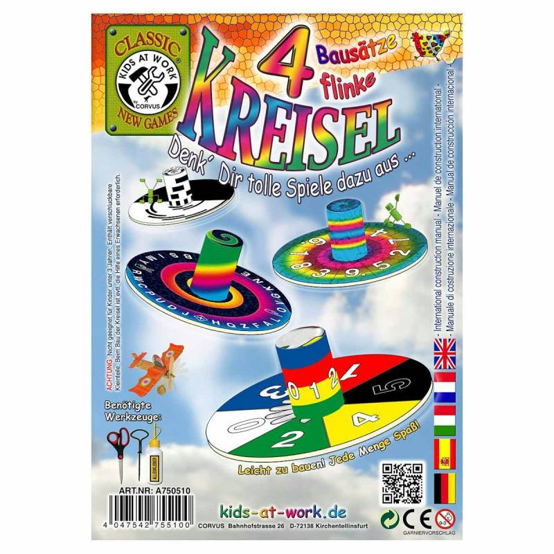 Spielzeug Kreisel Bastelset – 4 Kreisel ab 6 Jahre