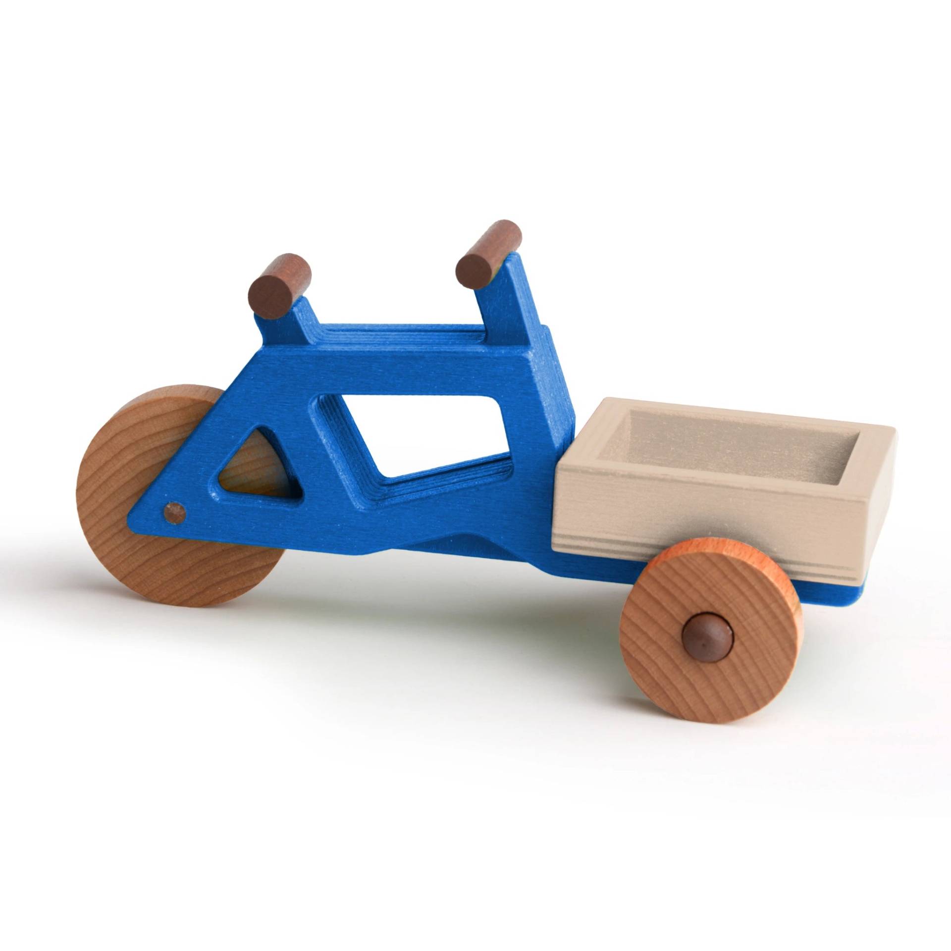 Spielzeug-Lastenrad | Spielzeuglastenrad aus Holz (Farbe): Blau | Flache Transportbox Lastenrad (Farbe): Natur
