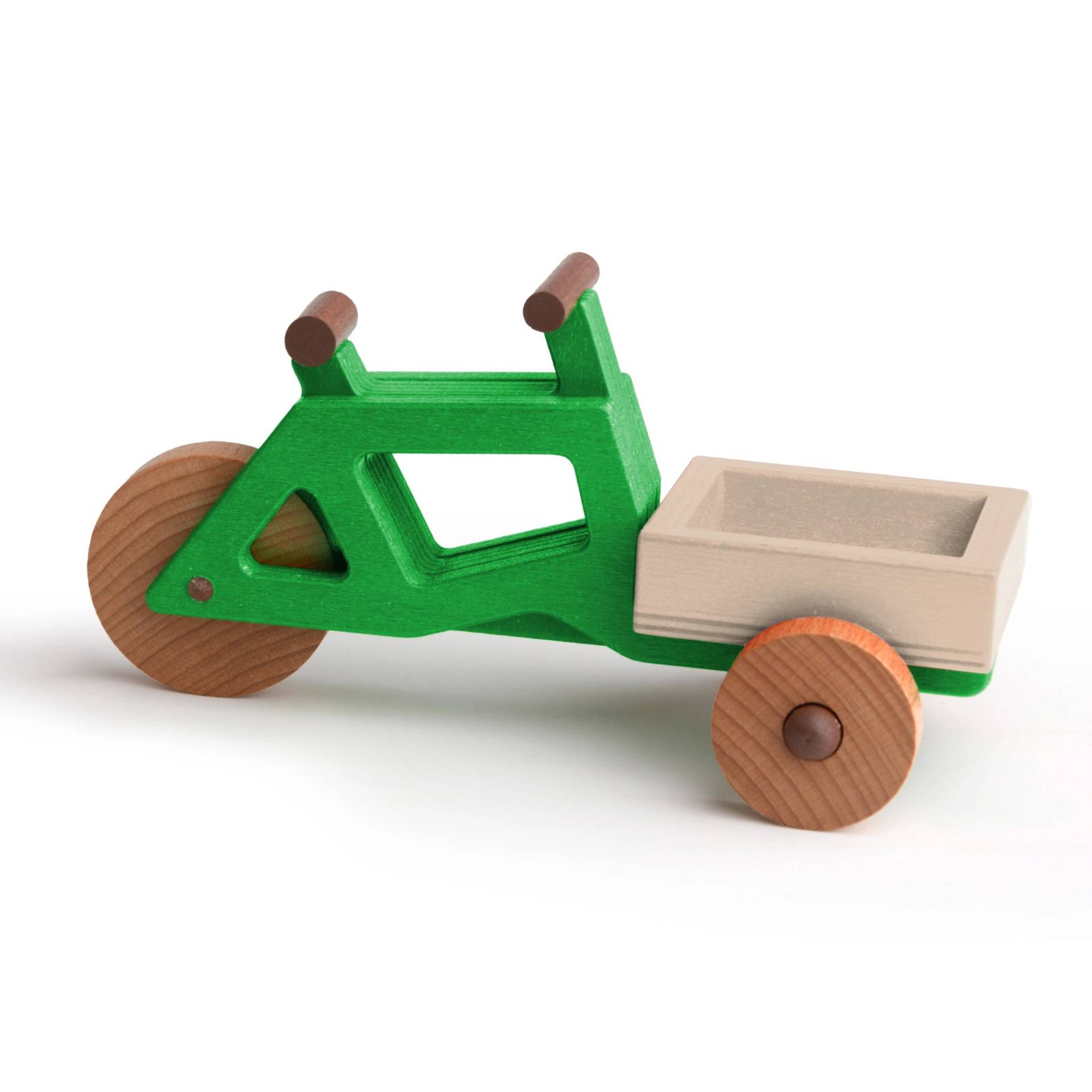 Spielzeug-Lastenrad | Spielzeuglastenrad aus Holz (Farbe): Grün | Flache Transportbox Lastenrad (Farbe): Natur