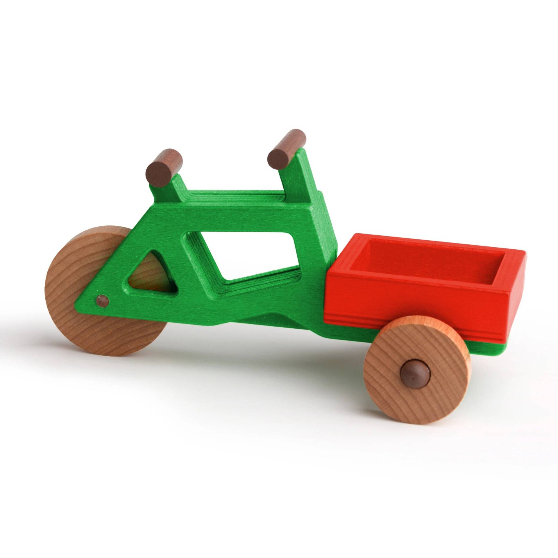 Spielzeug-Lastenrad | Spielzeuglastenrad aus Holz (Farbe): Grün | Flache Transportbox Lastenrad (Farbe): Rot