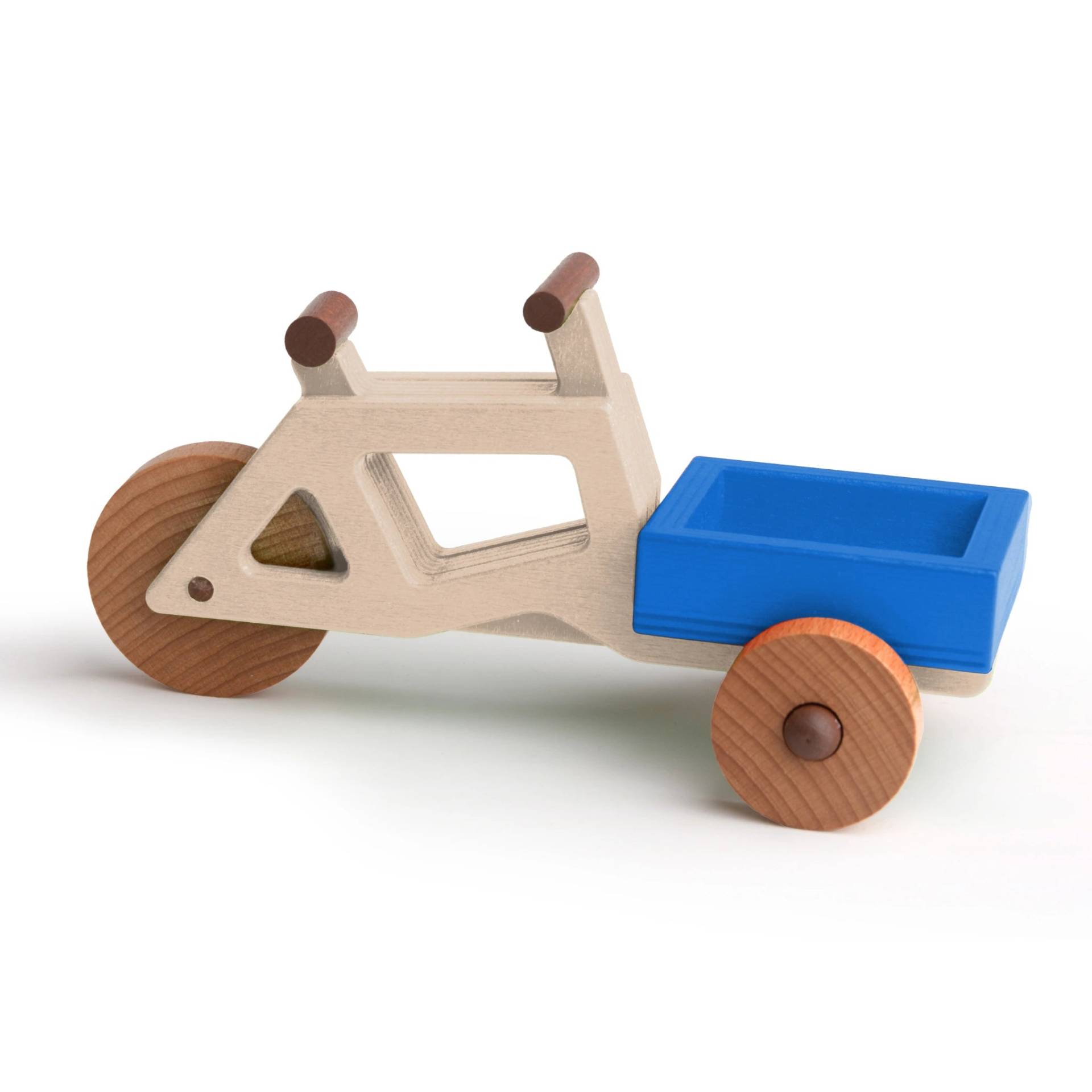 Spielzeug-Lastenrad | Spielzeuglastenrad aus Holz (Farbe): Natur | Flache Transportbox Lastenrad (Farbe): Blau
