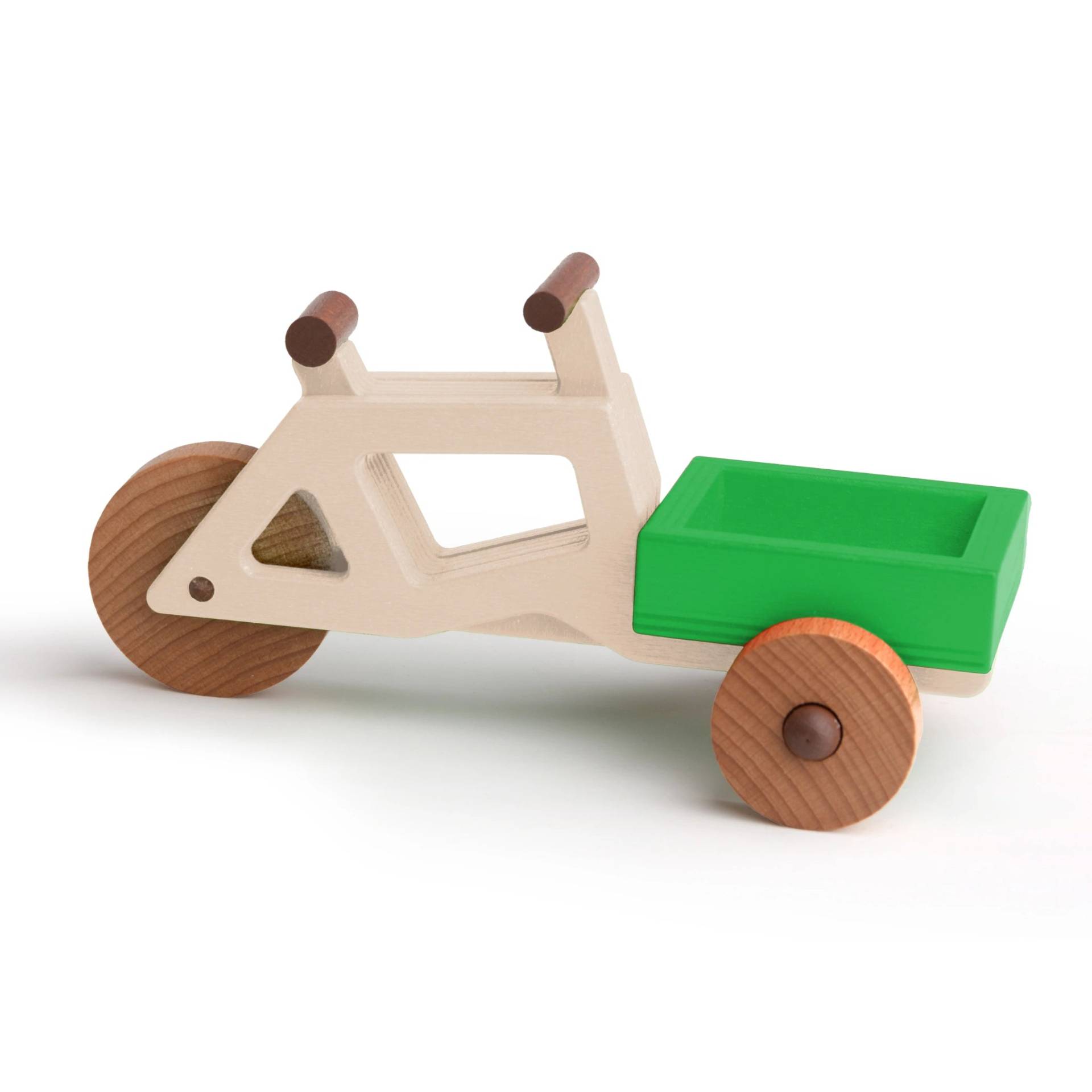 Spielzeug-Lastenrad | Spielzeuglastenrad aus Holz (Farbe): Natur | Flache Transportbox Lastenrad (Farbe): Grün