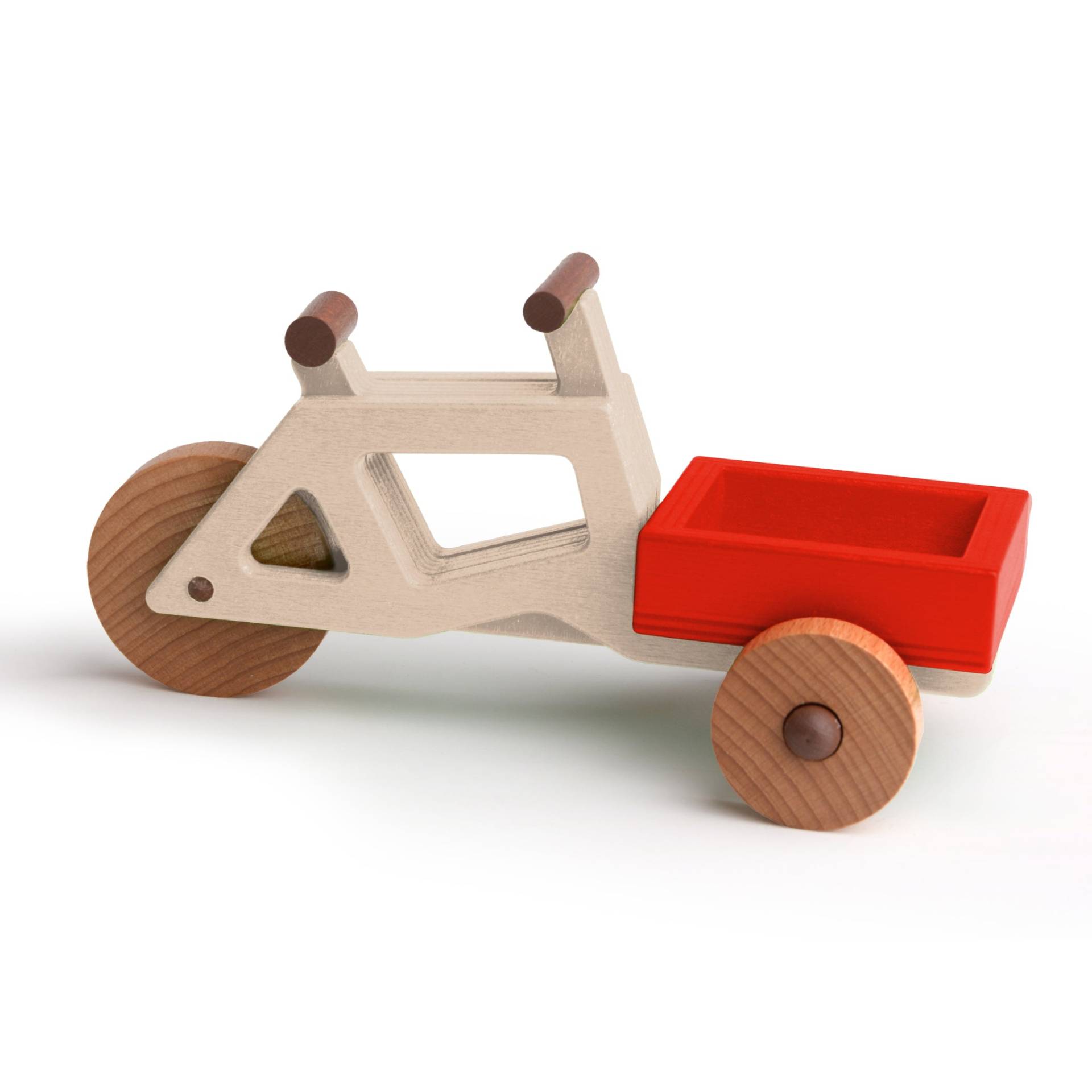 Spielzeug-Lastenrad | Spielzeuglastenrad aus Holz (Farbe): Natur | Flache Transportbox Lastenrad (Farbe): Rot