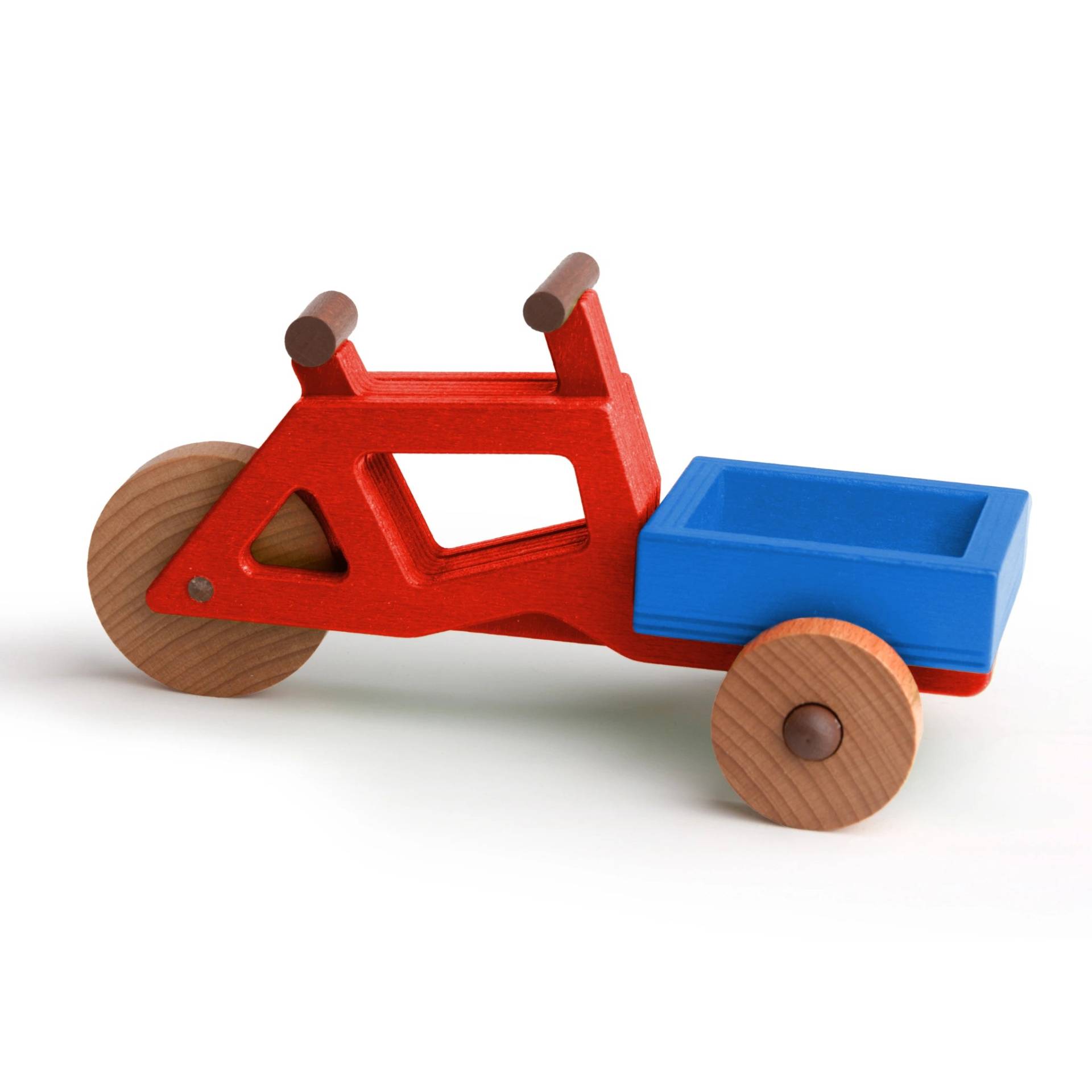 Spielzeug-Lastenrad | Spielzeuglastenrad aus Holz (Farbe): Rot | Flache Transportbox Lastenrad (Farbe): Blau