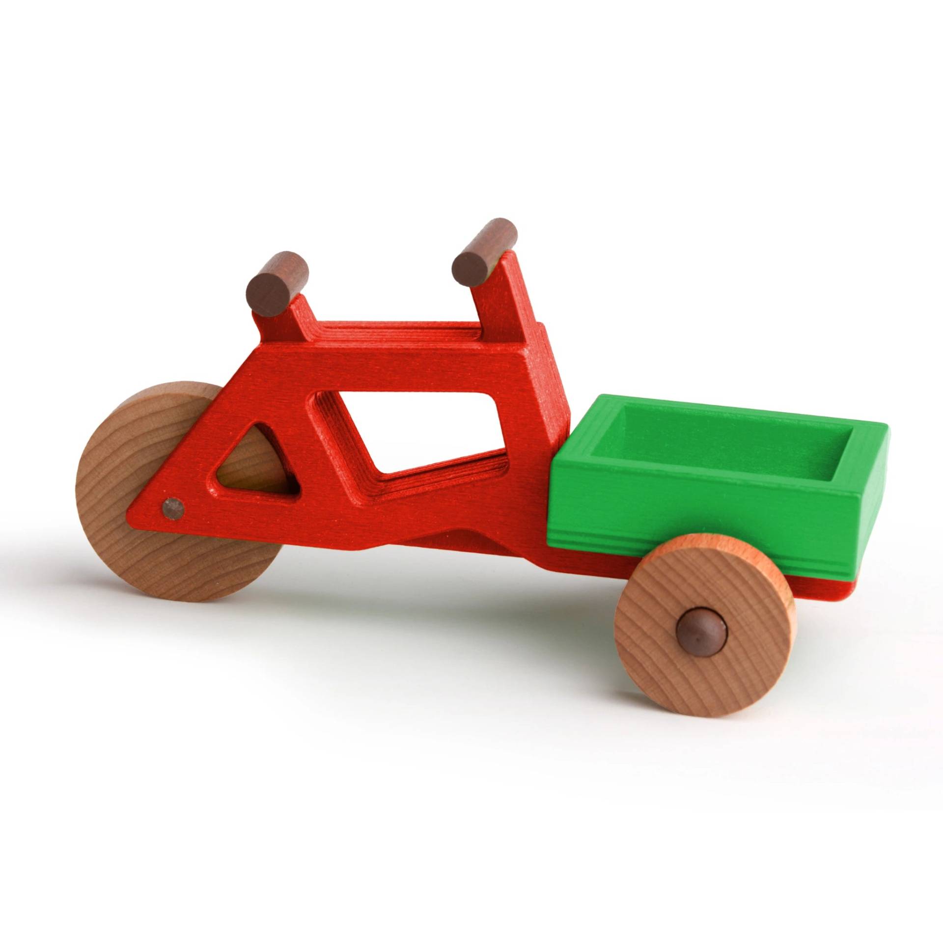Spielzeug-Lastenrad | Spielzeuglastenrad aus Holz (Farbe): Rot | Flache Transportbox Lastenrad (Farbe): Grün